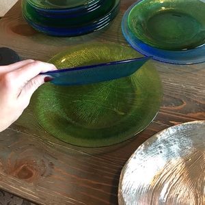 12 Glass Green&Blue Plates